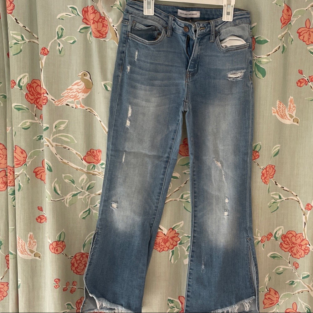 Flying Monkey Distressed Ankle Jeans in Blue